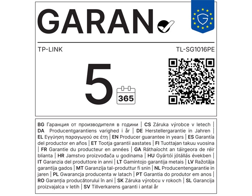 TP-Link TL-SG1016PE Easy Smart mrežni preklopnik, 16× Gigabit RJ45, 8× PoE+, 150W PoE, 32Gbps, VLAN, QoS, rack 1U