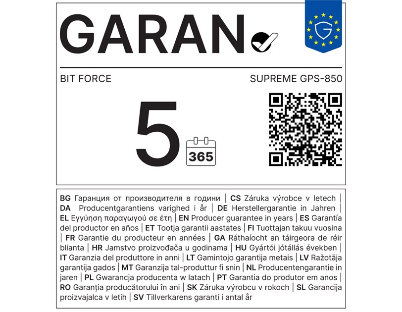BIT FORCE napajanje 850W 80+ GOLD SUPREME GPS-850, modularno, ATX 3.1, PCI-E 5.1, FDB