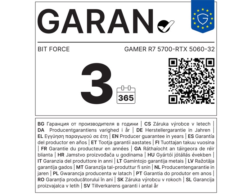 BIT FORCE računalo GAMER PC Ryzen 7 5700, 32GB DDR4, 1TB SSD, RTX 5060 8GB, Win 11 Pro