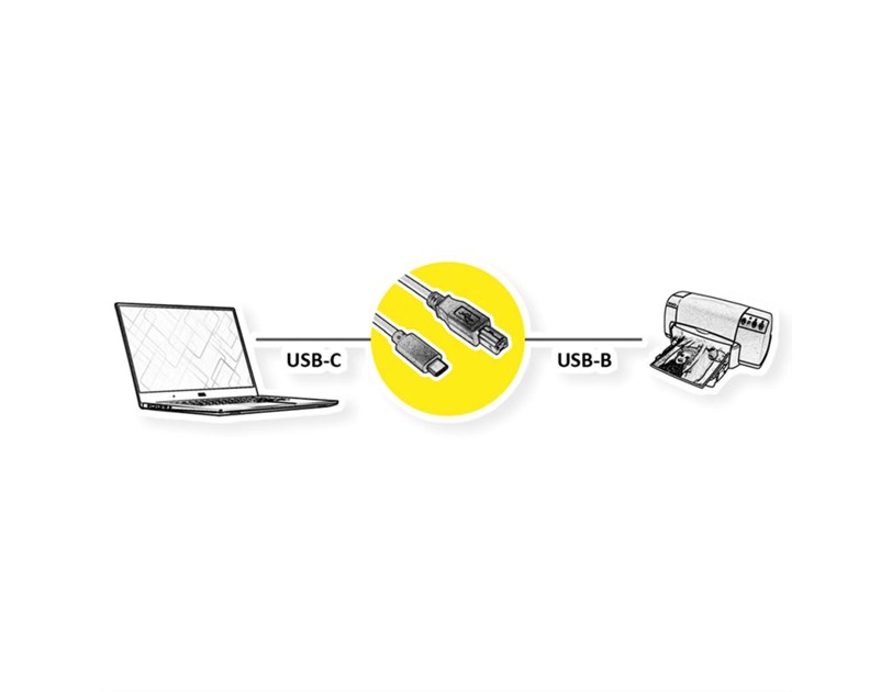 Roline USB2.0 Kabel TIP C, C - B, M/M, 4.5m, crni