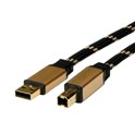 Roline GOLD USB2.0 kabel TIP A/B M/M, 1.8m, crno/zlatni