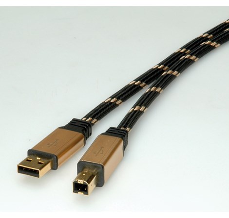 Roline GOLD USB2.0 kabel TIP A/B M/M, 1.8m, crno/zlatni