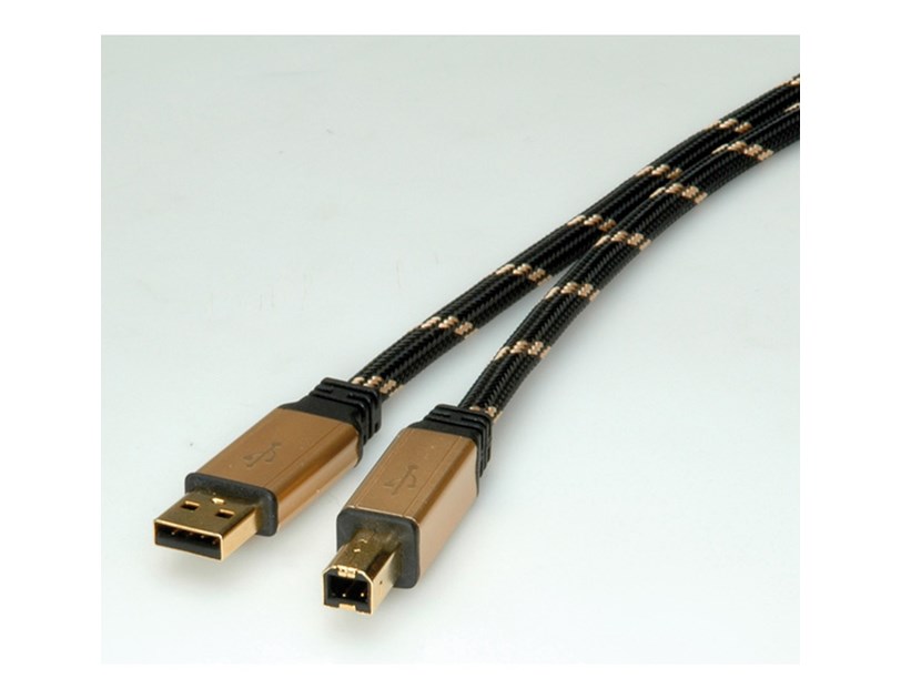 Roline GOLD USB2.0 kabel TIP A/B M/M, 1.8m, crno/zlatni