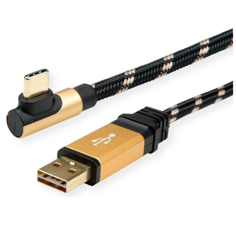 Roline GOLD USB2.0 kabel TIP A (M) - USB-C (M) kutni, 3.0m, crno/zlatni