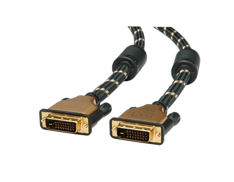 Roline GOLD DVI kabel, DVI-D (24+1) Dual Link, M/M, 1.0m, crno/zlatni