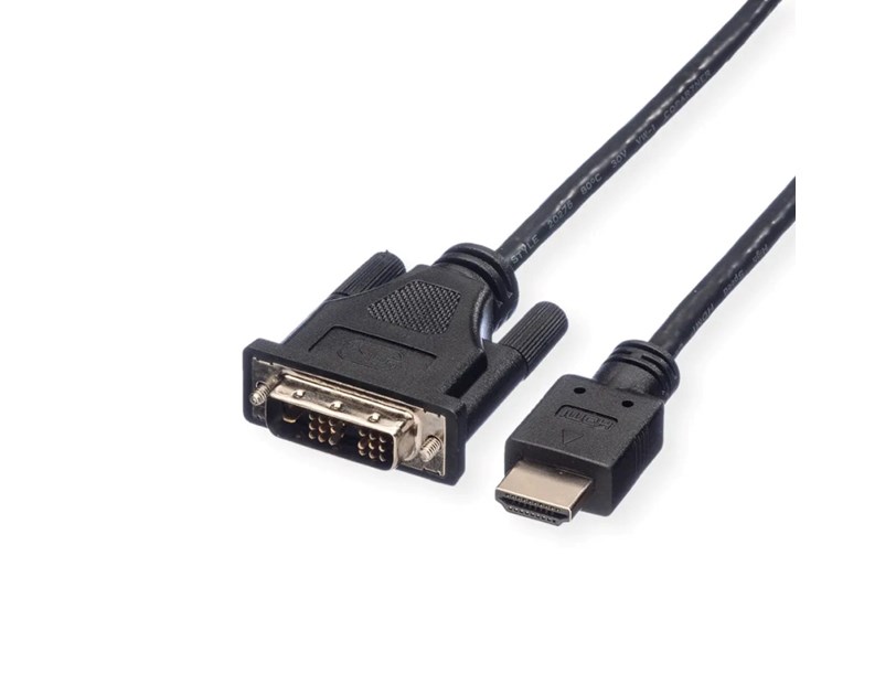 Roline DVI kabel, DVI-D (18+1) - HDMI, M/M, crni, 1 m