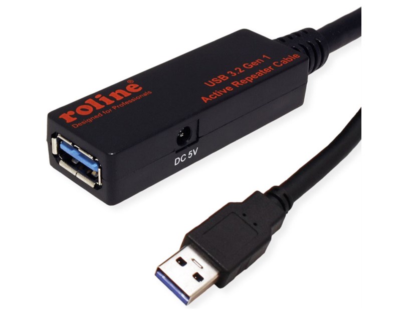 Roline USB3.2 Gen1 aktivni produžni kabel sa ponavljačem, 10m, crni