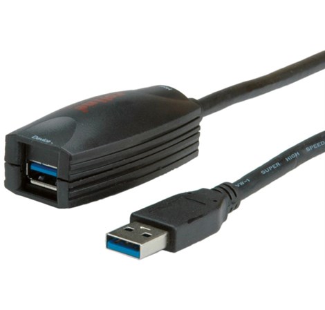 Roline USB3.0 aktivni produžni kabel sa ponavljačem, 5.0m, crni