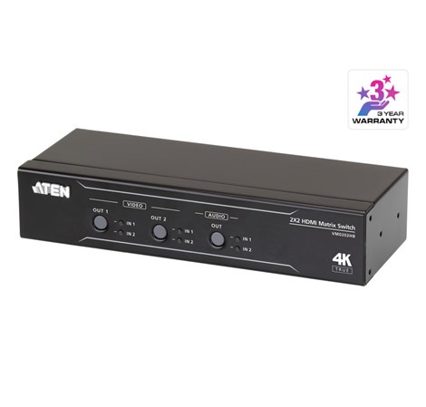 Aten 2x2 True 4K HDMI Matrix Switch with Audio De-Embedder 