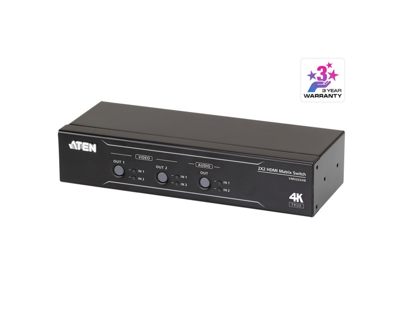 Aten 2x2 True 4K HDMI Matrix Switch with Audio De-Embedder 