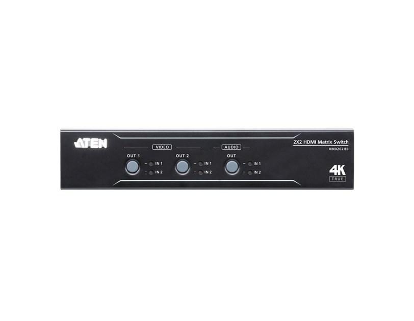 Aten 2x2 True 4K HDMI Matrix Switch with Audio De-Embedder 