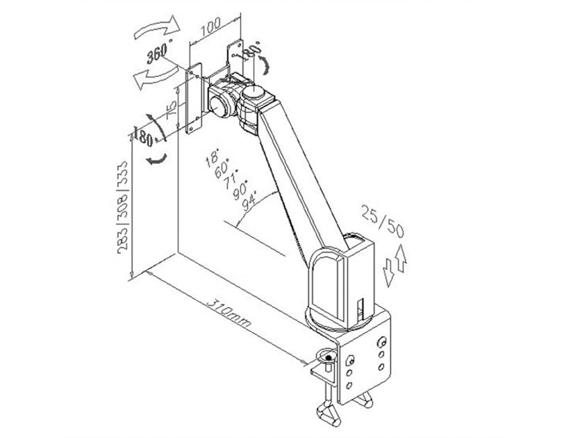 Roline VALUE zidni/stolni nosač/ruka za monitor, nosivost do 10kg, sivi