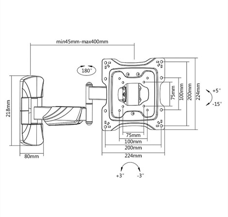 Roline VALUE zidni nosač monitora, 5 spojeva, nosivost 25kg, crni
