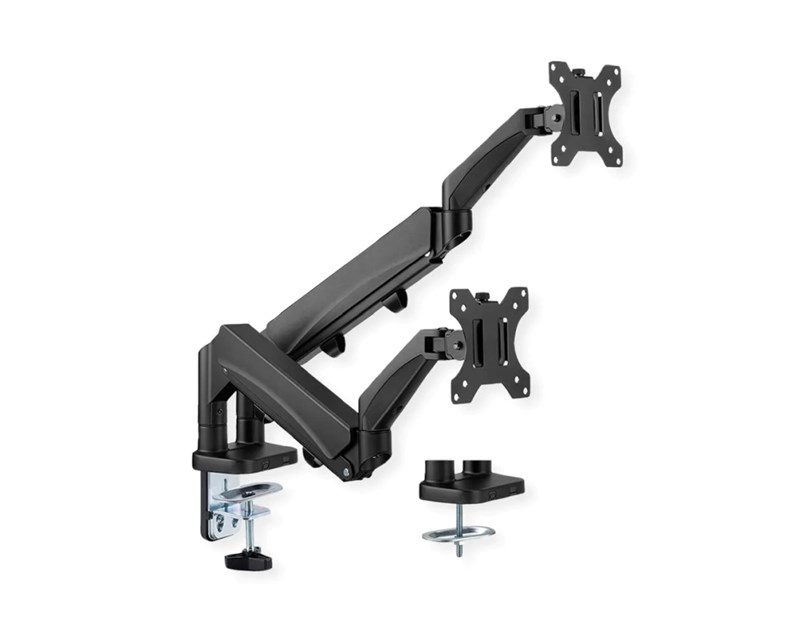 Roline VALUE dvostruki stolni nosač monitora, 5 spojeva, Pivot, nosivost 9 kg, crni