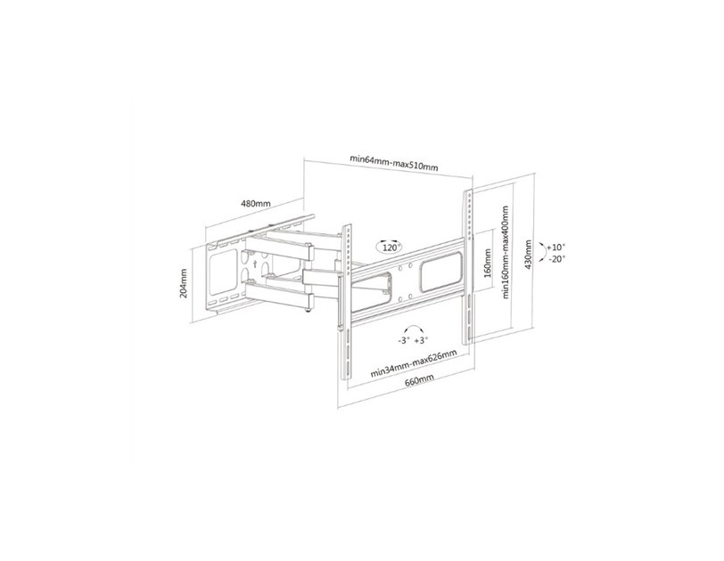 Roline VALUE zidni podesivi nosač za TV 37"-70", nosivost 50kg, crni