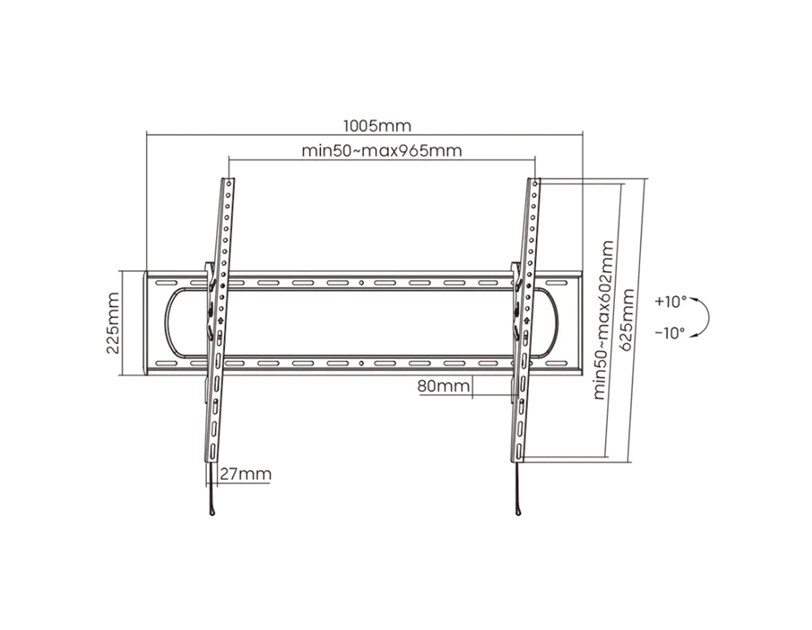 Roline VALUE zidni nosač za TV 60"-120", nagibni, udaljenost od zida 80mm, nosivost 120kg, crni