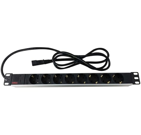 Roline strujna priključnica 19", 8×Schuko, IEC3200 C14(M) UPS priključak kabela, 2.0m, aluminium