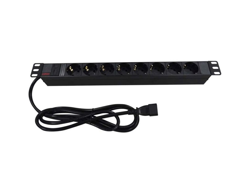 Roline strujna priključnica 19", 8×Schuko, IEC3200 C14(M) UPS priključak kabela, 2.0m, crna