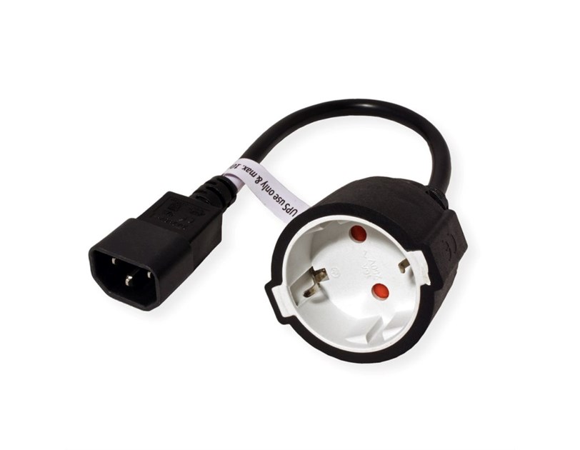 Roline VALUE naponski kabel, IEC320 C14-CEE 7/7, M/F, 0.3m, crni