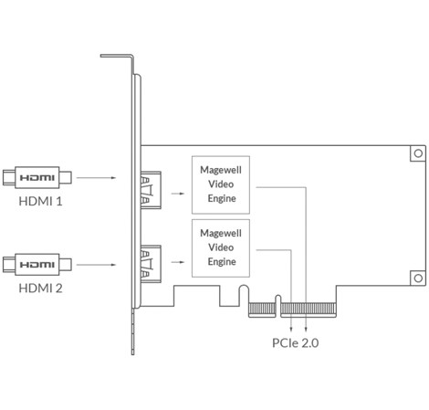 Magewell Pro capture dual HDMI, LP PCIe x4, 2-channel HDMI, plus standard 3D images, Window/Linux/Mac (11080)