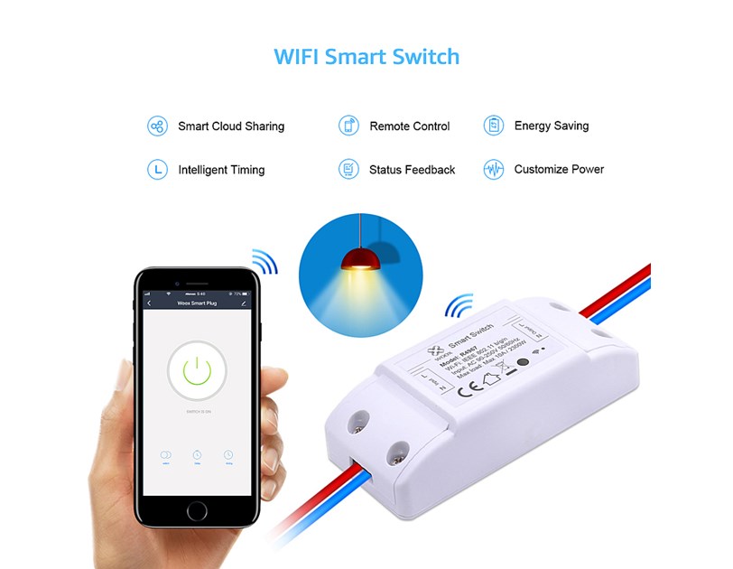 WOOX WiFi Smart preklopnik, 240VAC 10A 2200W, WooxHome app, glasovna kontrola - Alexa & Google Assistant( R4967)