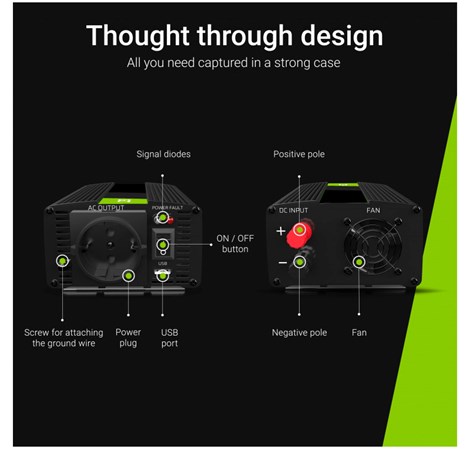 Green Cell strujni inverter 12V na 230V, 300W/600W (INV01DE)