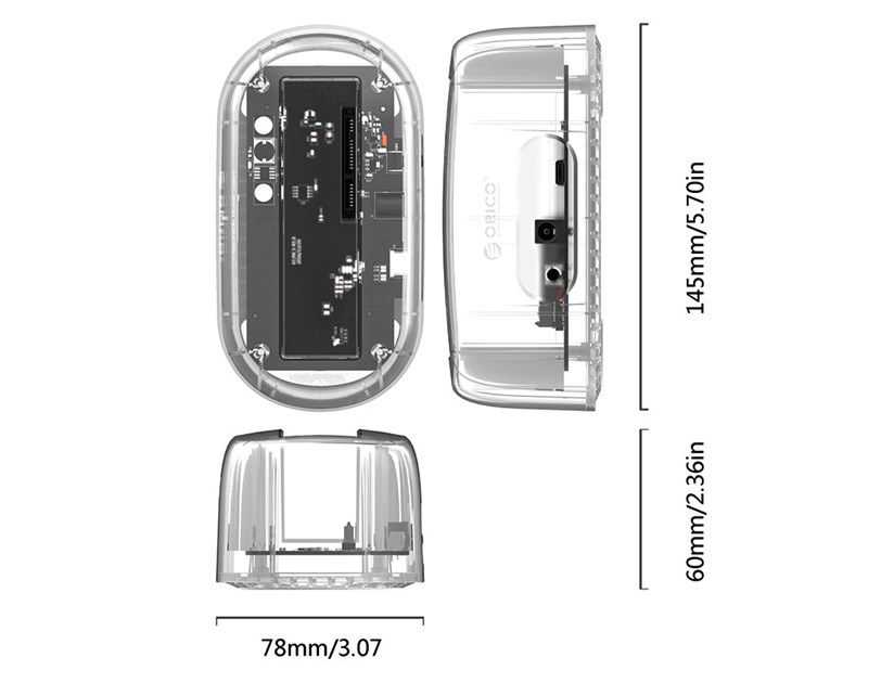 Orico Docking stanica 3.5" SATA HDD, USB3.1 Gen2/Type-C, prozirna, 12TB max (ORICO 6139C3-CR)