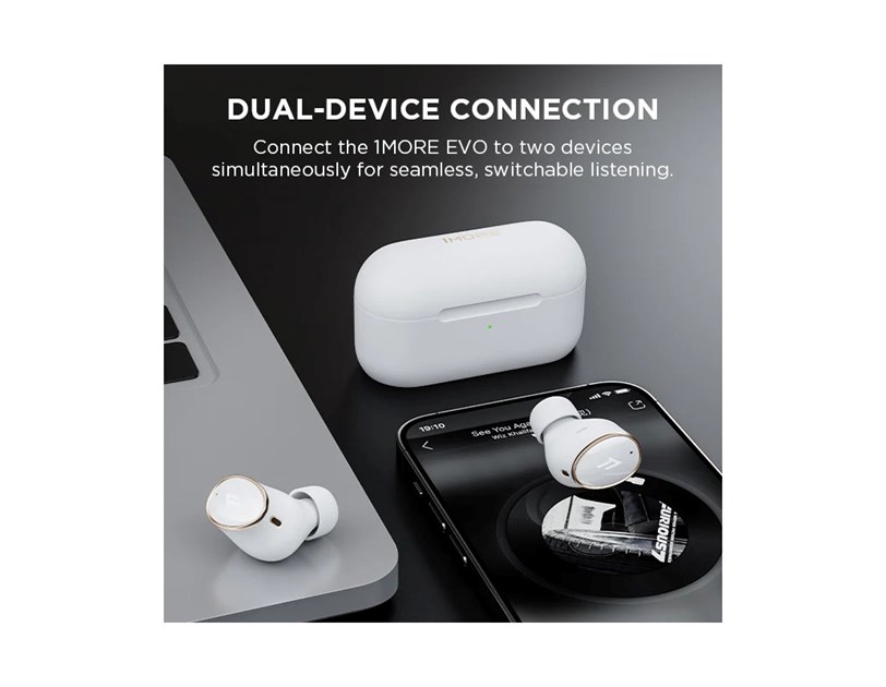 1MORE EVO BT5.2 bežične slušalice s mikrofonom, ANC, LDAC, aptX, IPX4, Sound ID App, 28h, bijele