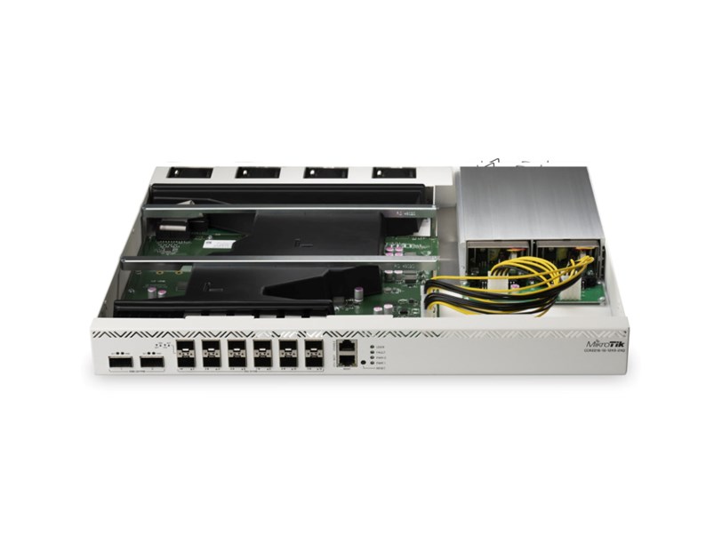 Mikrotik Cloud Core Router 2216-1G-12XS-2XQ, AL73400 CPU (16-cores), 16GB RAM, 2×100G QSFP, 14×25G SFP28, 1×Gbit LAN, 2xM.2 SATA, RouterOS L6, 1U, rackmount, Dual-redundant hot-swap PSU's