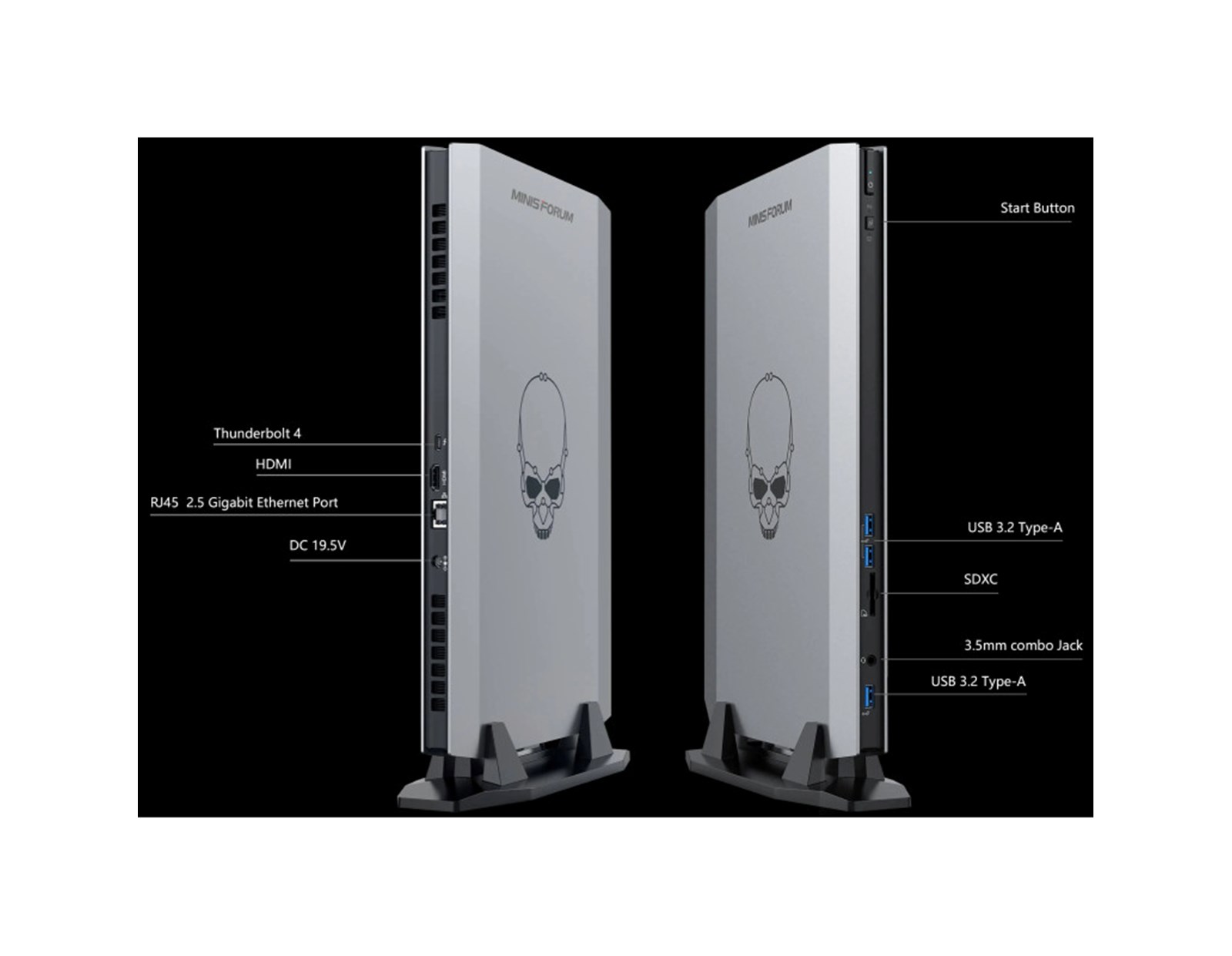 Minisforum NUCXI5, Intel i5-11400H, 2×SO-DIMM DDR4 (do 64GB), 2×M.2 PCIe SSD, NVIDIA RTX 3060 6GB, HDMI/TB4, 2.5G-bit RJ45, barebone