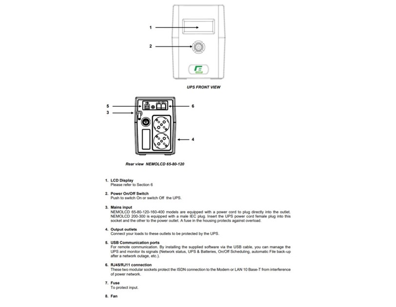 Elsist UPS NemoLCD 65 650VA/240W, Line-Interactive, USB, RJ11/RJ45, 2×Schuko, 1×4,5Ah, 10min. autonomija