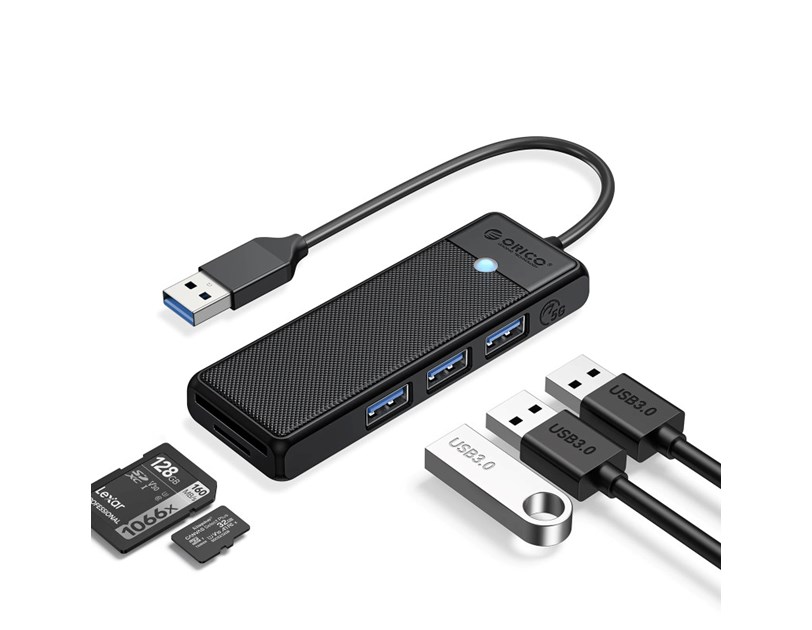 Orico 5-portni Hub, 3×USB-A 3.0, 1×SD, 1×TF, crni (ORICO-PAPW3AT-U3-015-BK-BP)