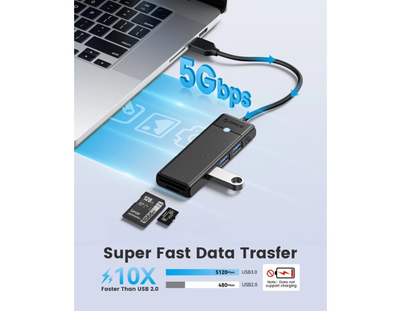 Orico 5-portni Hub, 3×USB-A 3.0, 1×SD, 1×TF, crni (ORICO-PAPW3AT-U3-015-BK-BP)