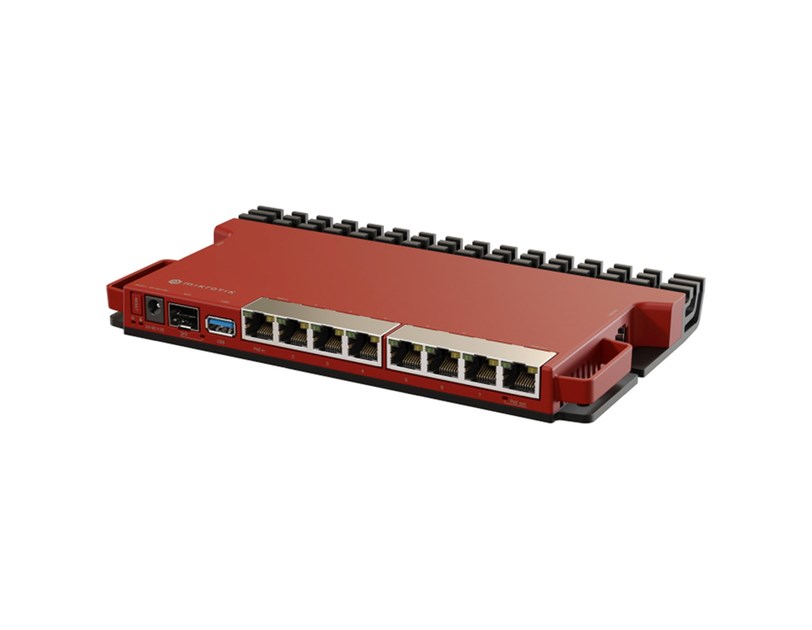 Mikrotik RouterBOARD L009UiGS-RM, 800MHz CPU, 512MB RAM, 8×G-LAN, 1×2.5G SFP, USB, desktop/1U rackmount kučište, PSU, K-79 rackmount kit, RouterOS L5