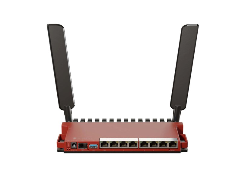 Mikrotik L009UiGS-2HaxD-IN, 800MHz CPU, 512MB RAM, 8×G-LAN, 1×2.5G SFP, 2.4 GHz 802.11b/g/n/ax dual-chain, 4dBi 2.4GHz eksterne antene, USB, desktop kučište, PSU, RouterOS L5