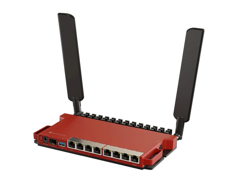 Mikrotik L009UiGS-2HaxD-IN, 800MHz CPU, 512MB RAM, 8×G-LAN, 1×2.5G SFP, 2.4 GHz 802.11b/g/n/ax dual-chain, 4dBi 2.4GHz eksterne antene, USB, desktop kučište, PSU, RouterOS L5