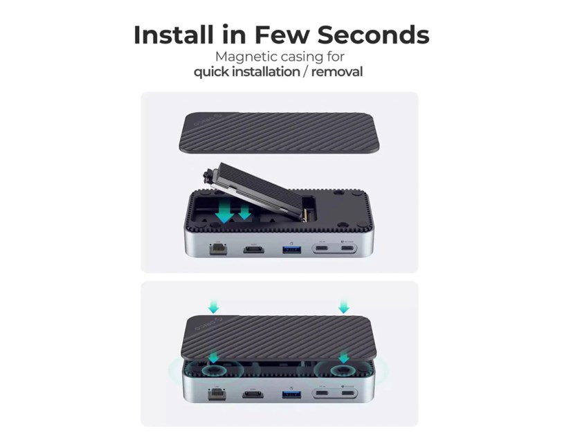 Orico 10-portni Docking station + M.2 kućište, 1x USB-C (100W), 1x USB 3.2, 1x USB-C, 2x USB-A 3.0, 1x HDMI, RJ-45, SD/TF