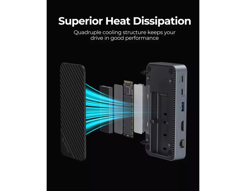Orico 10-portni Docking station + M.2 kućište, 1x USB-C (100W), 1x USB 3.2, 1x USB-C, 2x USB-A 3.0, 1x HDMI, RJ-45, SD/TF