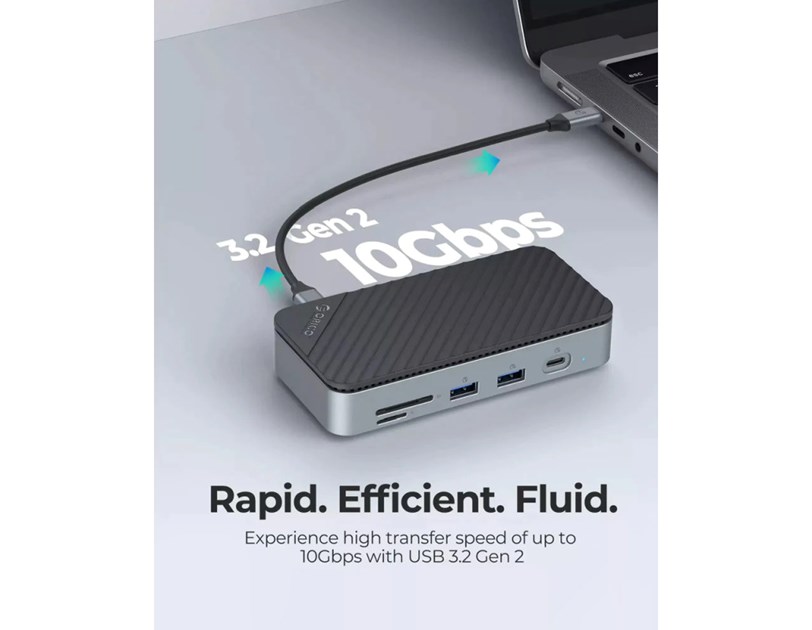 Orico 10-portni Docking station + M.2 kućište, 1x USB-C (100W), 1x USB 3.2, 1x USB-C, 2x USB-A 3.0, 1x HDMI, RJ-45, SD/TF