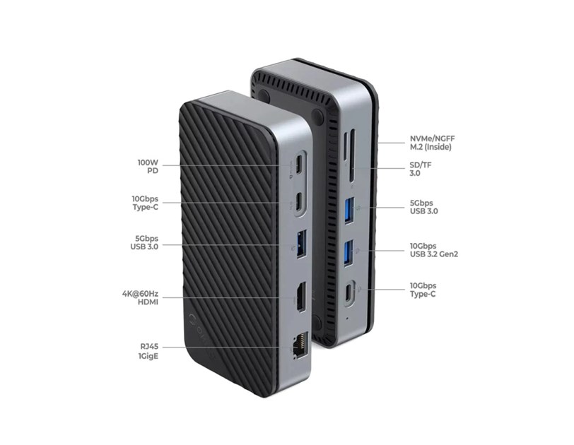 Orico 10-portni Docking station + M.2 kućište, 1x USB-C (100W), 1x USB 3.2, 1x USB-C, 2x USB-A 3.0, 1x HDMI, RJ-45, SD/TF