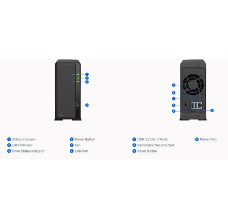 Synology DS124 DiskStation 1-bay NAS server, 2.5"/3.5" HDD/SSD podrška, Wake on LAN/WAN, 1GB DDR4, 1×1GbE, 2×USB3.2 Gen1