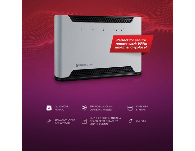 Mikrotik Chateau 5G R16, Quad-core 448-896 (auto) MHz CPU, 256MB RAM, 5×1G Ethernet port, 2.4 GHz 802.11a/b/g/n dual-chain, 5 GHz 802.11, LTE CAT20 (2.0 Gbps downlink, 200 Mbps uplink)