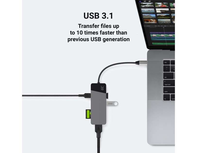 Green Cell HUB adapter 7in1 USB-C (3xUSB-A 3.1 HDMI 4K 60Hz USB-C PD 85W) - za Apple MacBook M1/M2, Lenovo X1, Asus ZenBook, Dell XPS