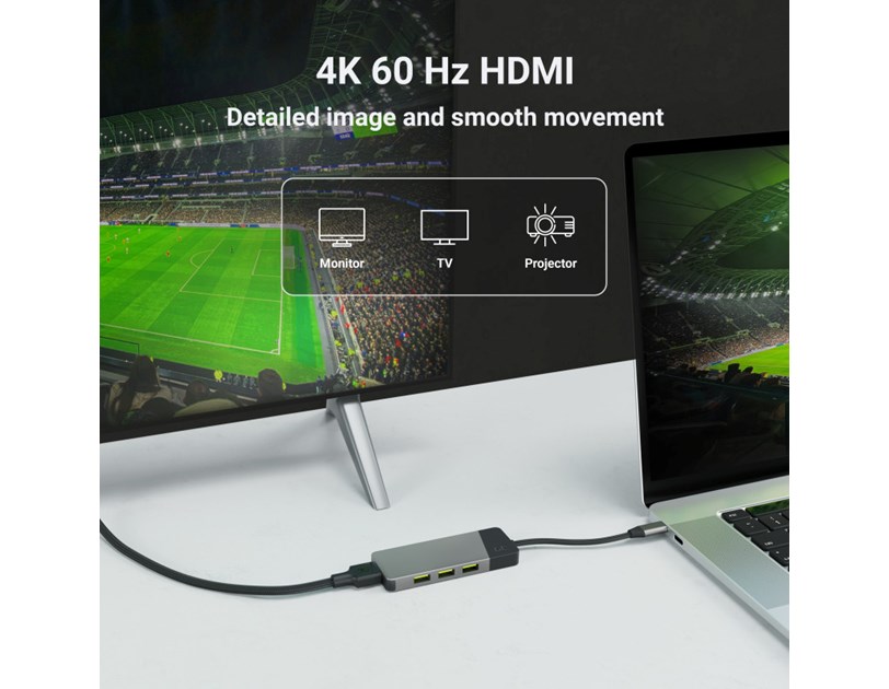 Green Cell HUB adapter 7in1 USB-C (3xUSB-A 3.1 HDMI 4K 60Hz USB-C PD 85W) - za Apple MacBook M1/M2, Lenovo X1, Asus ZenBook, Dell XPS
