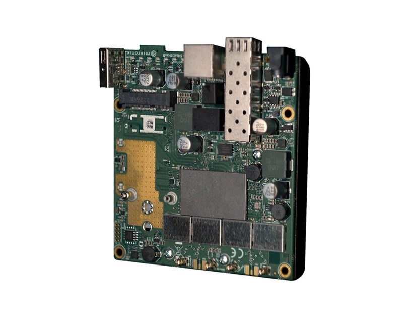 Mikrotik L23UGSR-5HaxD2HaxD RouterBOARD, ARM IPQ-5010 800MHz CPU, 256MB RAM, 1x 2.5Gbps SFP, 1x GLAN, 2.4GHz 802.11ax and 5GHz 802.11ax Dual Chain Wireless radios, USB, SIM, RouterOS L4