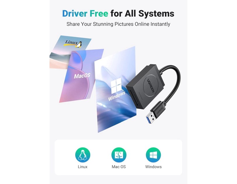 UGREEN čitač memorijskih kartica USB 3.0, TF/SD, 15cm, crni