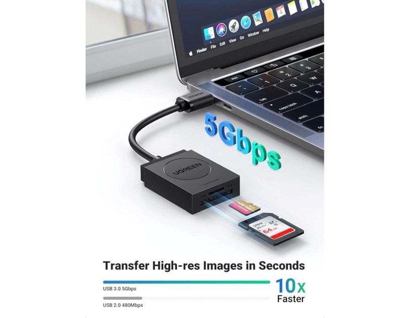 UGREEN čitač memorijskih kartica USB 3.0, TF/SD, 15cm, crni