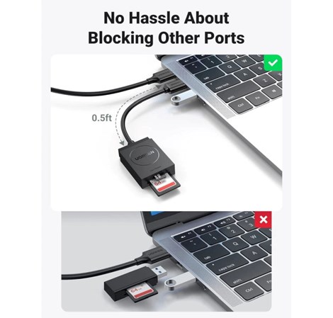 UGREEN čitač memorijskih kartica USB 3.0, TF/SD, 15cm, crni