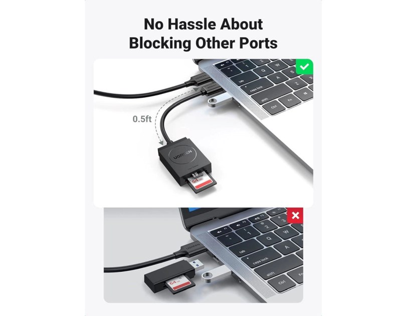 UGREEN čitač memorijskih kartica USB 3.0, TF/SD, 15cm, crni