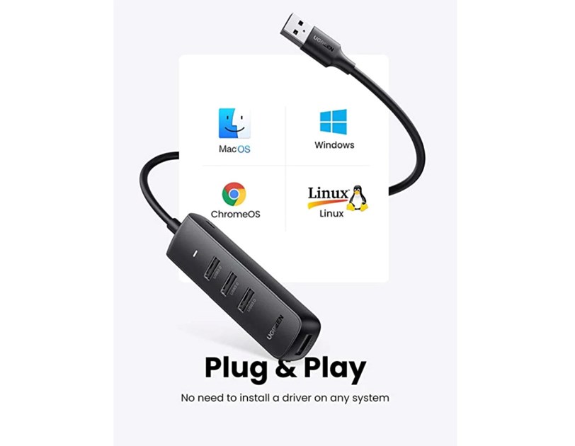 UGREEN 4-portni USB-A HUB 4xUSB-A 3.0, 1m, crni